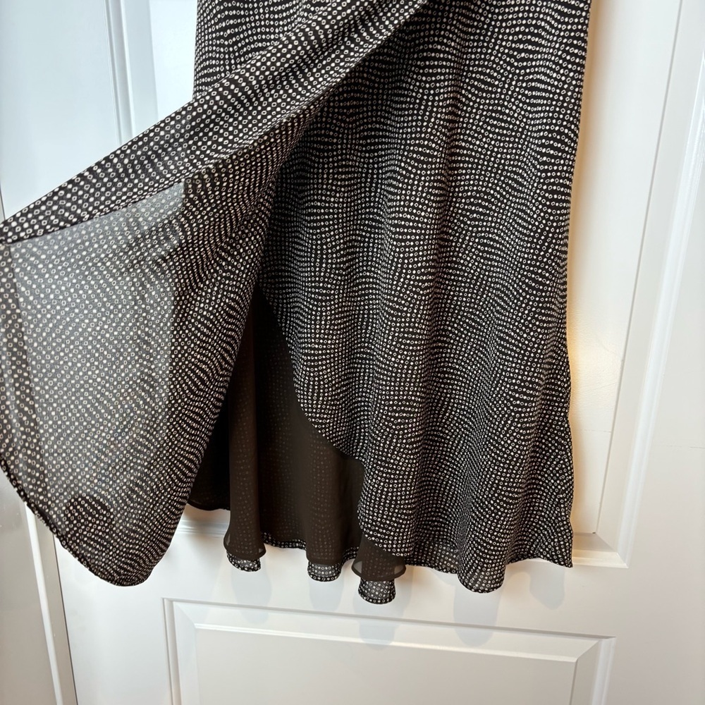 New York & Company Midi Skirt Sz 8 Brown Cream Print Flowy Asymmetrical Career - Picture 2 of 7